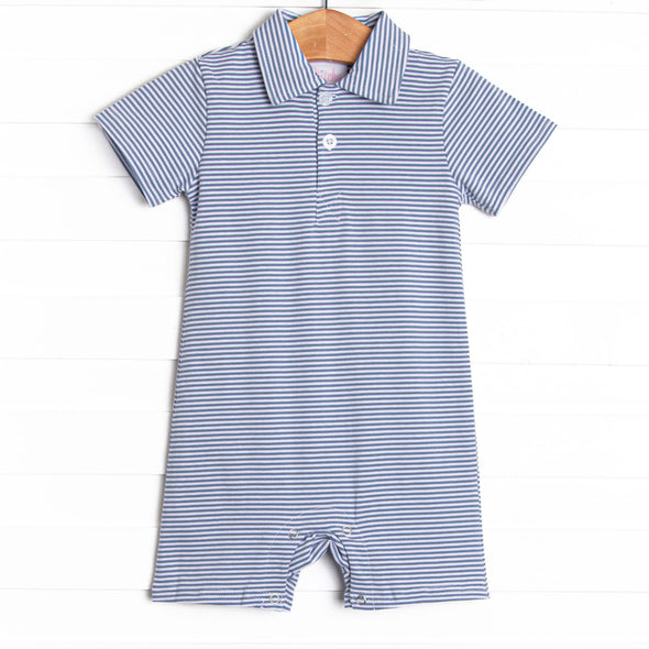 Levi Short Romper, Slate Blue Stripe