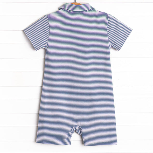 Levi Short Romper, Slate Blue Stripe