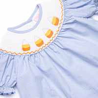 Candy Corn Craze Smocked Ruffle Pant Set, Blue