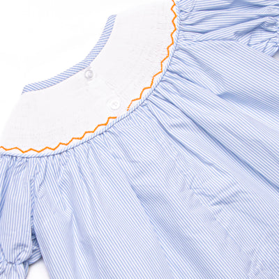 Candy Corn Craze Smocked Ruffle Pant Set, Blue
