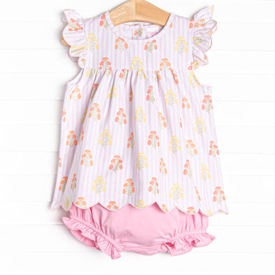 Pinstripe Petals Diaper Set, Pink