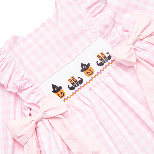 Season of Spooks Smocked Side Tie Dress, Pink