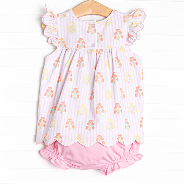 Pinstripe Petals Diaper Set, Pink