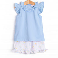 Potted Petals Ruffle Short Set, Blue