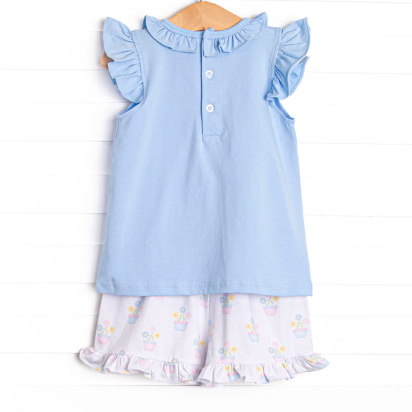 Potted Petals Ruffle Short Set, Blue