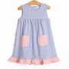 Elle Ruffle Dress, Pink and Periwinkle Stripe