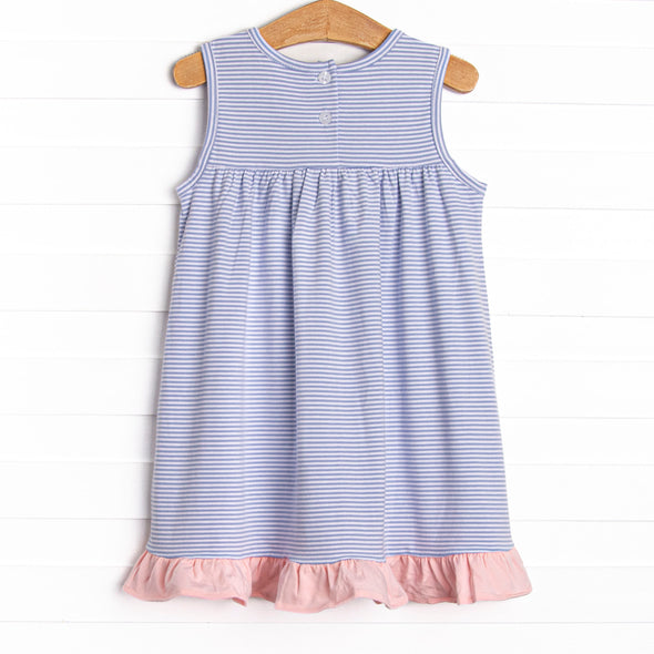 Elle Ruffle Dress, Pink and Periwinkle Stripe