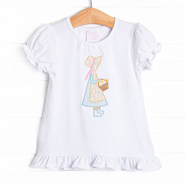 Little Miss Lottie Applique Top, White