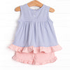 Elle Ruffle Short Set, Pink and Periwinkle Stripe