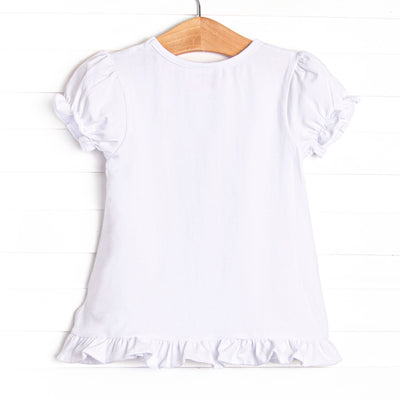 Little Miss Lottie Applique Top, White