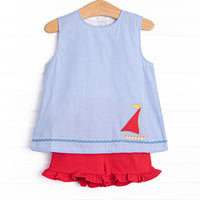 Nautical Navigator Applique Ruffle Short Set, Blue