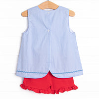 Nautical Navigator Applique Ruffle Short Set, Blue