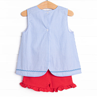 Nautical Navigator Applique Ruffle Short Set, Blue