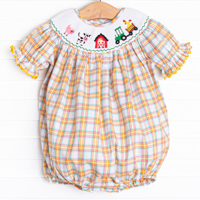 Fun At The Farm Smocked Bubble, Yellow