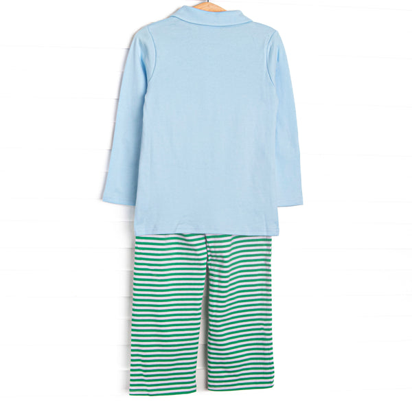 Levi Pant Set, Blue and Kelly Green Stripe