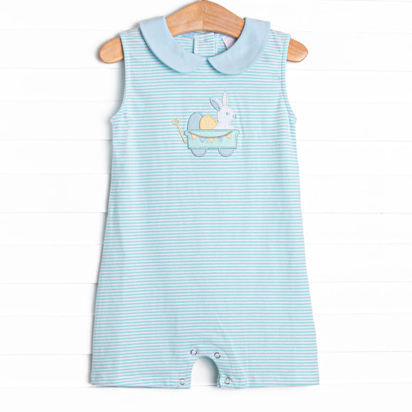 Haulin' Hare Applique Jon Jon, Mint Stripe
