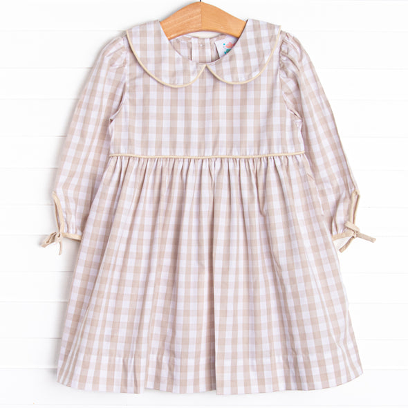 Campbell Long Sleeve Dress, Tan Check