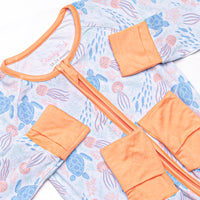 Sea Turtle Season Bamboo Zippy Pajama, Orange and Blue
