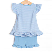Jack-O'-Lantern Lady Applique Ruffle Short Set, Blue
