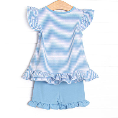 Jack-O'-Lantern Lady Applique Ruffle Short Set, Blue