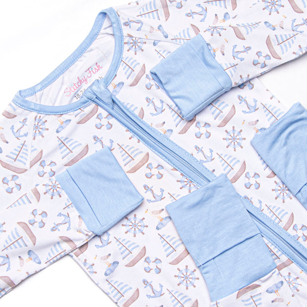 Ahoy Matey Bamboo Zippy Pajama, Blue
