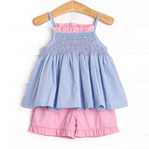 Vines in the Vineyard Smocked Short Set, Blue