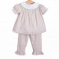 Plentiful Pumpkins Smocked Ruffle Pant Set, Brown