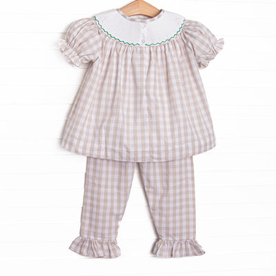 Plentiful Pumpkins Smocked Ruffle Pant Set, Brown