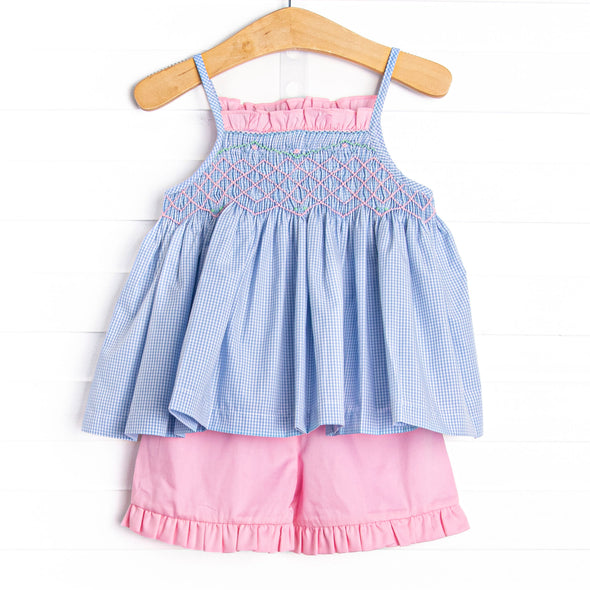 Vines in the Vineyard Smocked Short Set, Blue