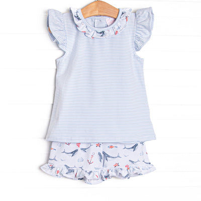 Ocean Blue Ruffle Short Set, Blue