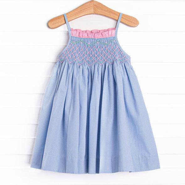 Vines in the Vineyard Smocked Dress, Blue