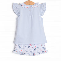 Ocean Blue Ruffle Short Set, Blue