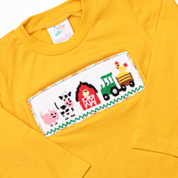 Fun At The Farm Smocked Pant Set, Yellow