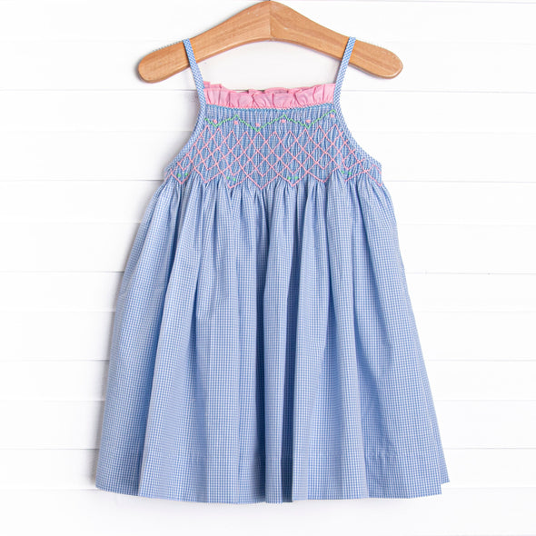 Vines in the Vineyard Smocked Dress, Blue