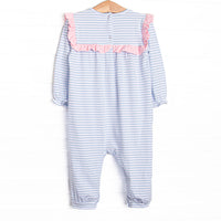 Bonnie Long Sleeve Ruffle Romper, Pink and Light Blue Stripe