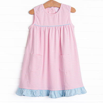 Elle Ruffle Dress, Blue and Pink Stripe