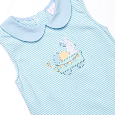Haulin' Hare Applique Jon Jon, Mint Stripe