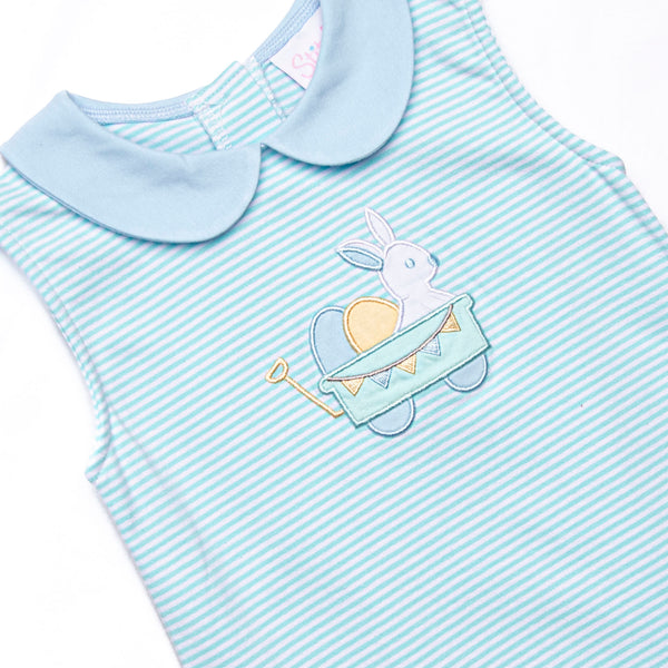 Haulin' Hare Applique Jon Jon, Mint Stripe