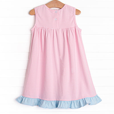 Elle Ruffle Dress, Blue and Pink Stripe