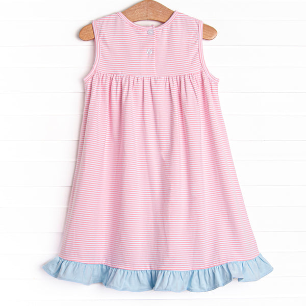 Elle Ruffle Dress, Blue and Pink Stripe
