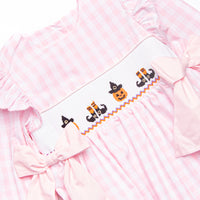 Season of Spooks Smocked Side Tie Romper, Pink
