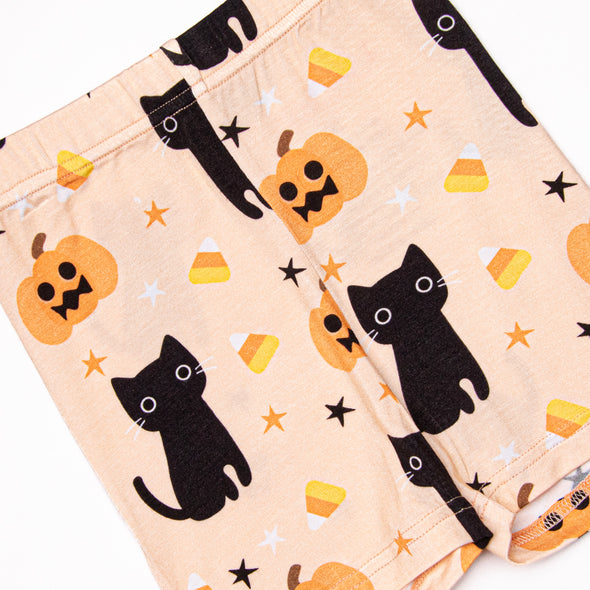 Feline Spooky Bamboo Pajama Short Set, Orange