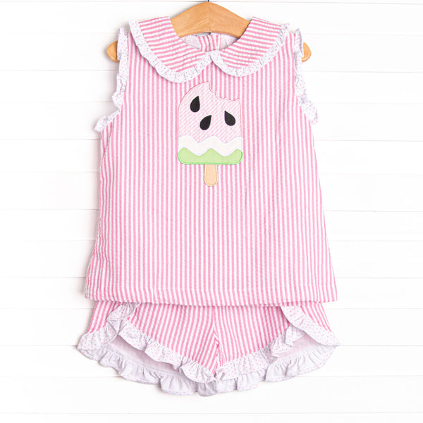 Sorbet Slice Applique Ruffle Short Set, Pink