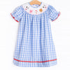 Farm Friends Smocked Bishop Dress, Blue