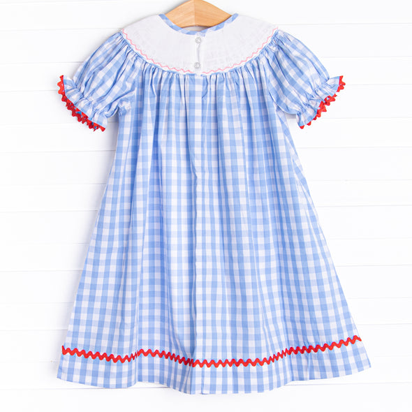 Farm Friends Smocked Bishop Dress, Blue
