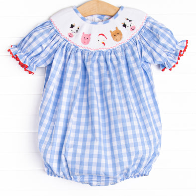 Farm Friends Smocked Bubble, Blue