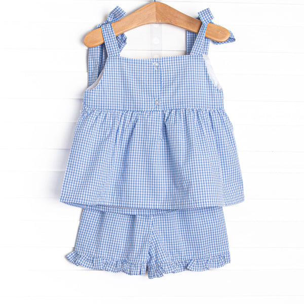 Lemon Grove Gingham Applique Ruffle Short Set, Blue