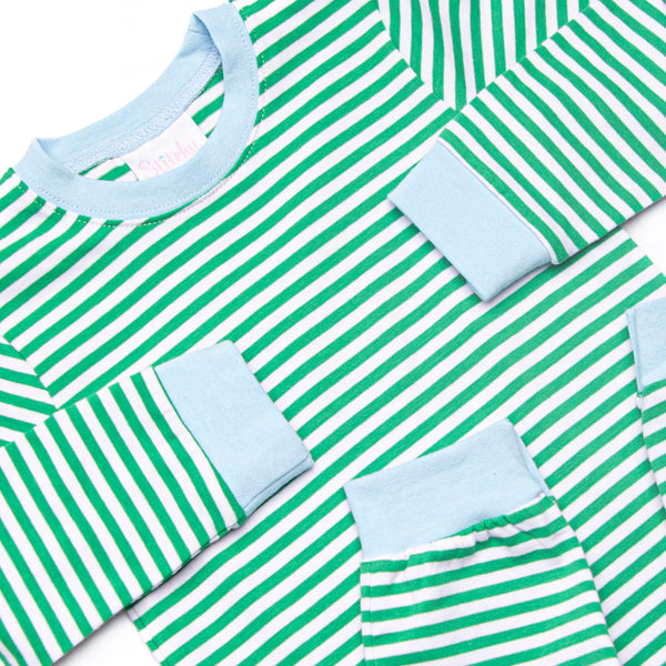Luca Romper, Blue and Kelly Green Stripe