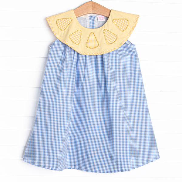 Lemon Grove Gingham Applique Dress, Blue