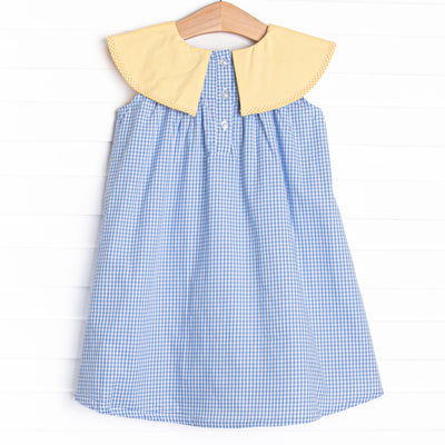 Lemon Grove Gingham Applique Dress, Blue
